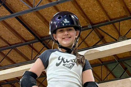 Maya wearing her Triple 8 helmet at LVLUP Academy.