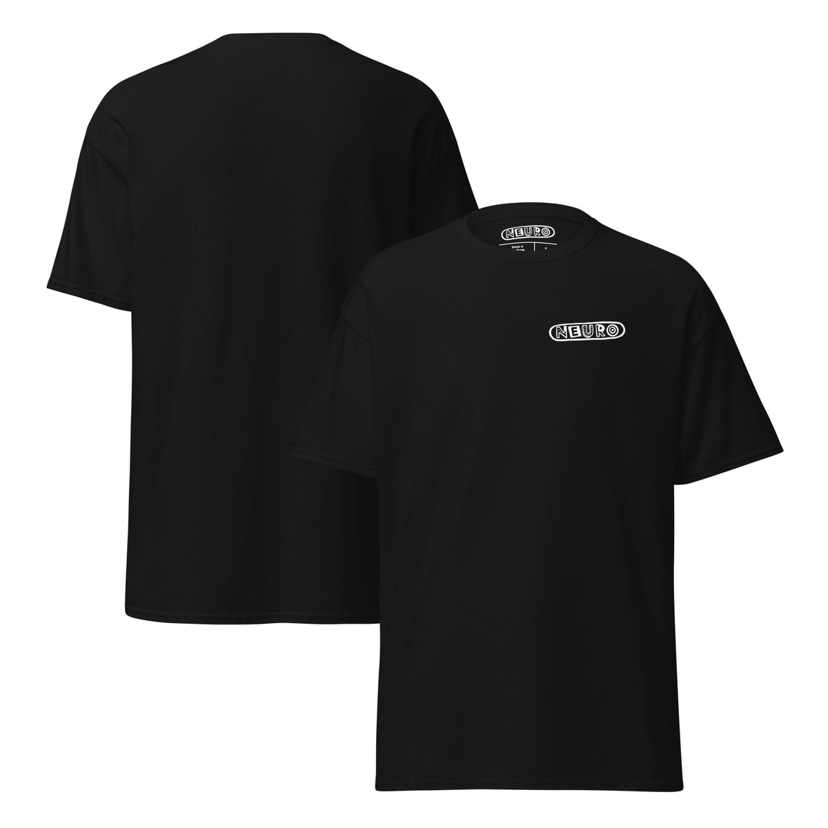 Adult Neuro Logo tee in black, front and back views side by side