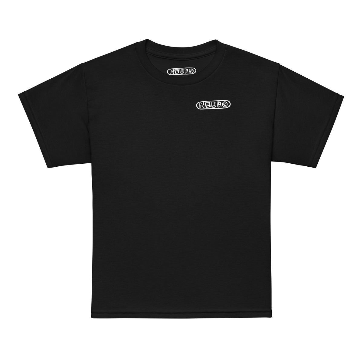 Youth Neuro Logo tee in black, front view with the Neuro logo on the left chest