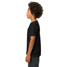 Child wearing the black Youth Neuro Logo tee, left side view