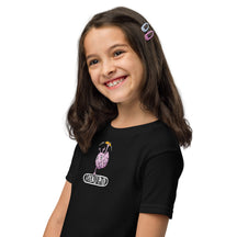 Child wearing the black Youth Neuro Handstand tee, turned three quarters to the left