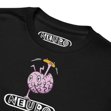 Close-up of the Neuro handstand brain graphic printed on the black youth tee