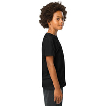 Child wearing the black Youth Neuro Logo tee, right side view