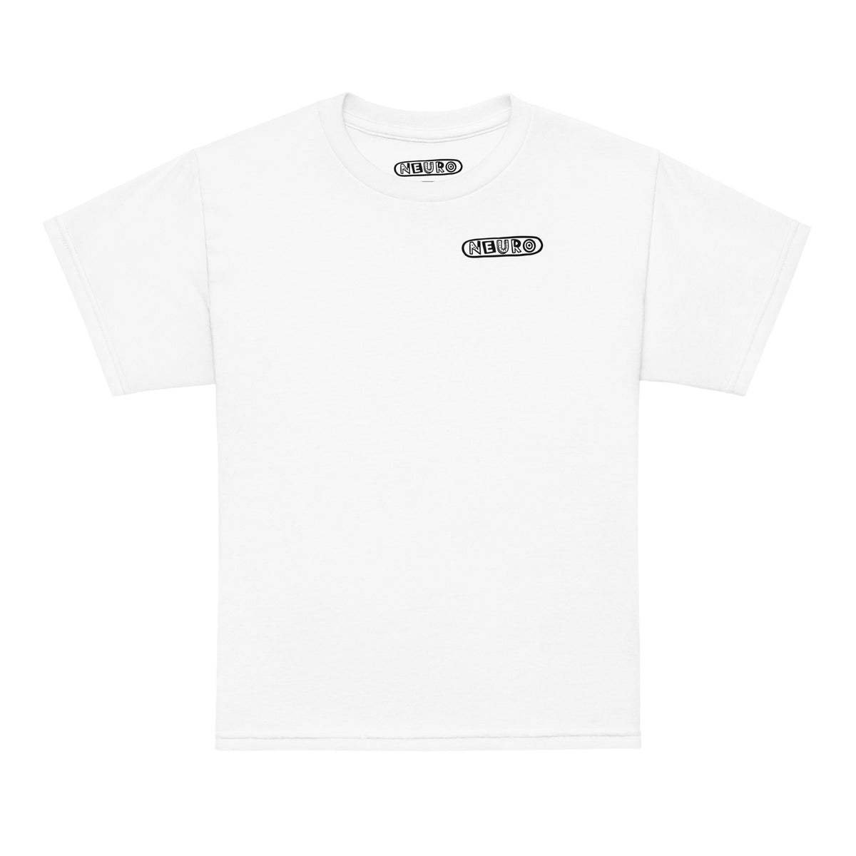 Youth Neuro Logo tee in white, front view with the Neuro logo on the chest