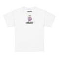 Youth Neuro Handstand tee in white, front view with the Neuro handstand brain graphic on the chest