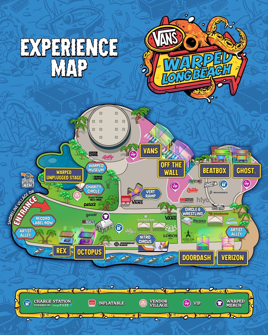 Vans Warped Tour Long Beach experience map. The Sk8 Haven booth is in the Charity Circle.